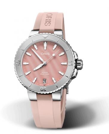 Oris Aquis Date 36.5 Stainless Steel Blush Pink Rubber Replica Watch 01 733 7770 4158-07 4 18 66FC